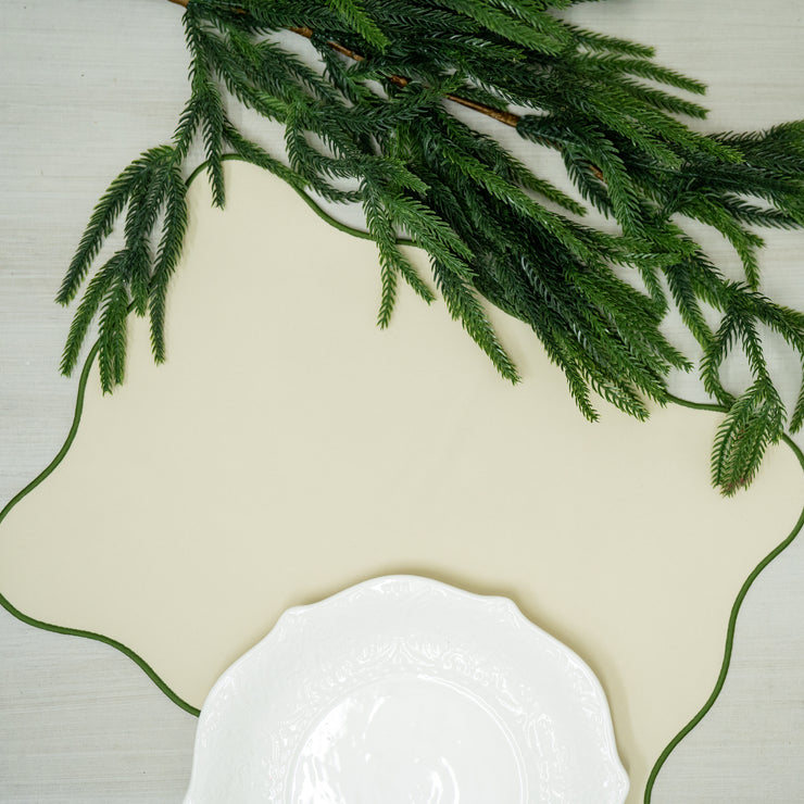 Individual Beige Olas Orilla Bordada Verde