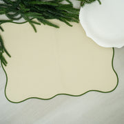 Individual Beige Olas Orilla Bordada Verde