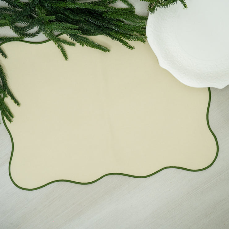 Individual Beige Olas Orilla Bordada Verde