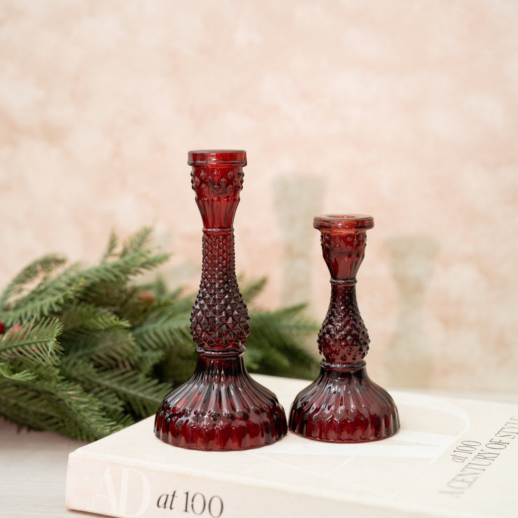 Candelabros Rojos de vidrio - ambientihonduras
