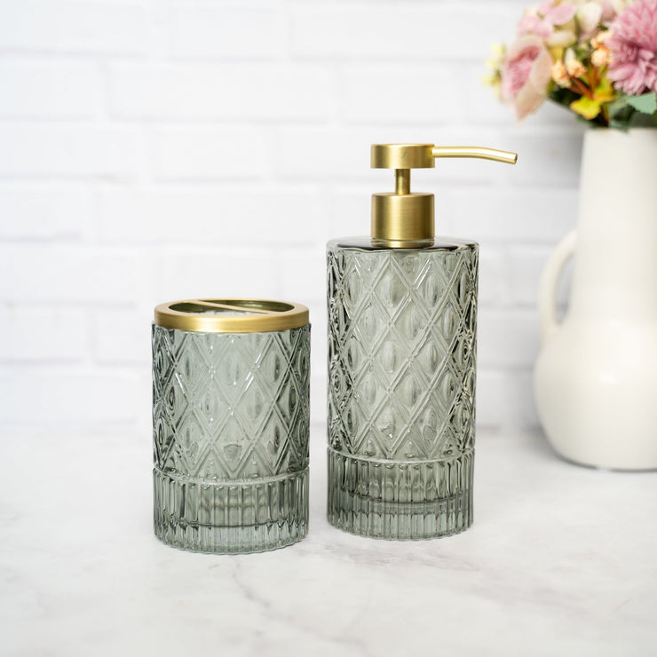 Dispensador + Soporte Para Cepillo Cristal Gris - ambientihonduras