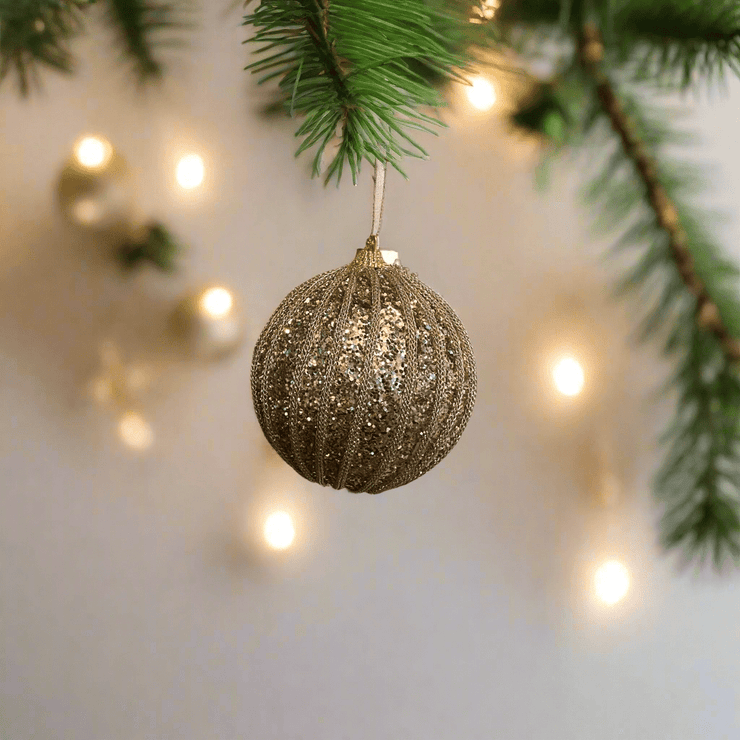Pelota Dorada Escarchada con Linea de Yute - ambientihonduras