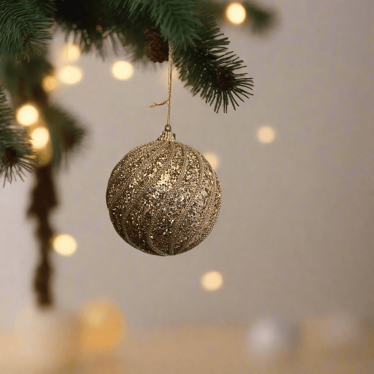 Pelota Dorada Escarchada con Linea de Yute - ambientihonduras