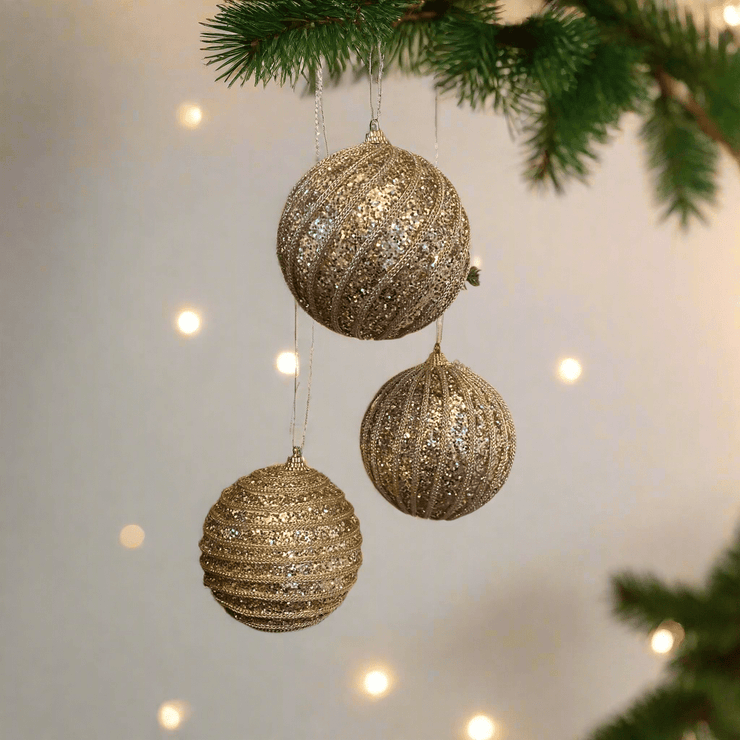 Pelota Dorada Escarchada con Linea de Yute - ambientihonduras