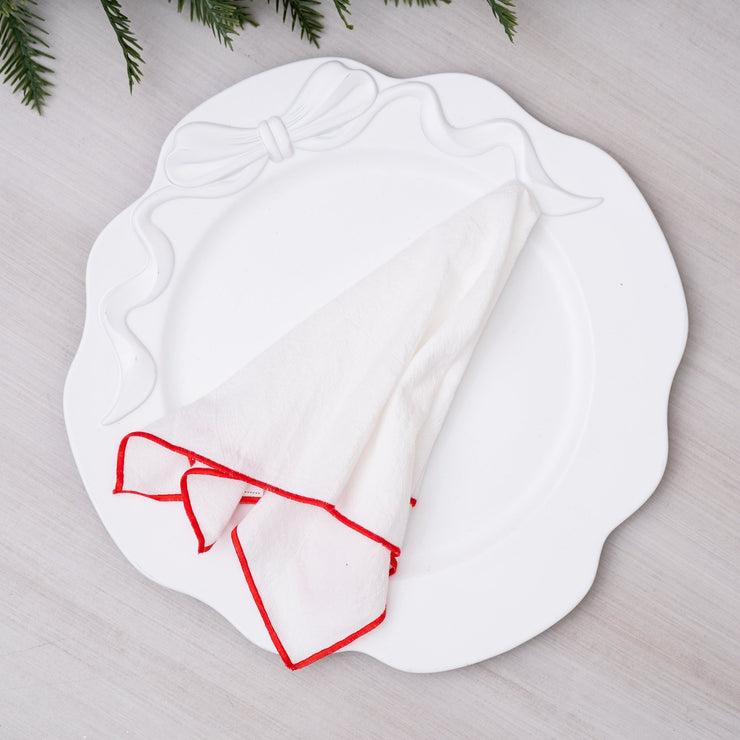 Servilletas Blancas Orilla Roja Bordadas - ambientihonduras